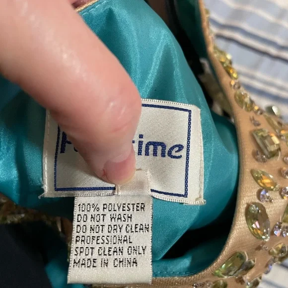 Party Time Special Occasion Green Prom Dress Gold Sequins Beads Jewels size 6 - Picture 11 of 17